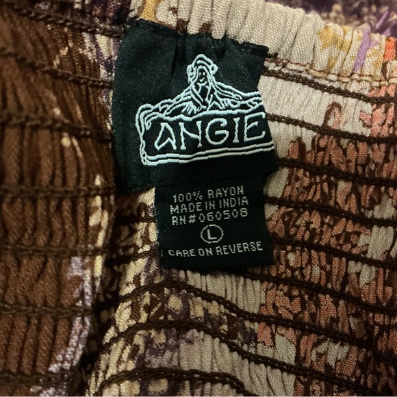 Angie Twist Front Patchwork Print Flowy Mini Dress Size L Boho Festival Hippie - Picture 11 of 12